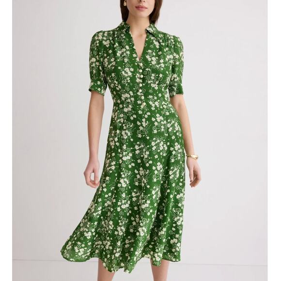 LK Bennett Dresses & Skirts - L.K. Bennett Green Floral Midi Shirt Dress SIZE 6 Silk Retro Work Designer $675